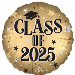 18" Class of 2025 Grad Gold with Stars Helium Foil Balloons (5 Pack) #47464