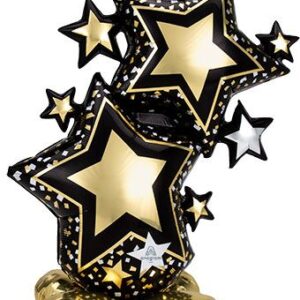 AIRLOONZ STAR BLACK/GOLD CLUSTER 59" (PKG) #43463