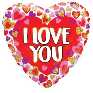 9" I Love You With Glitter Hearts Heart Shape Air Fill Only Foil Balloon (5 Pack) #16296-09