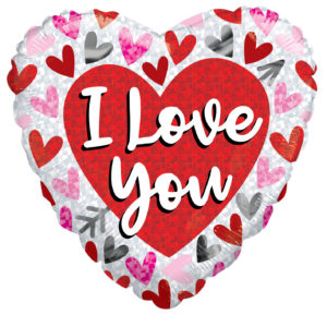9" I Love You Hearts & Arrow Holographic Heart Shape Air Fill Only Foil Balloon (5 Pack) #16297-09